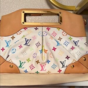 Louis Vuitton Multicolor Monogram White Canvas Tote with Tan Trim